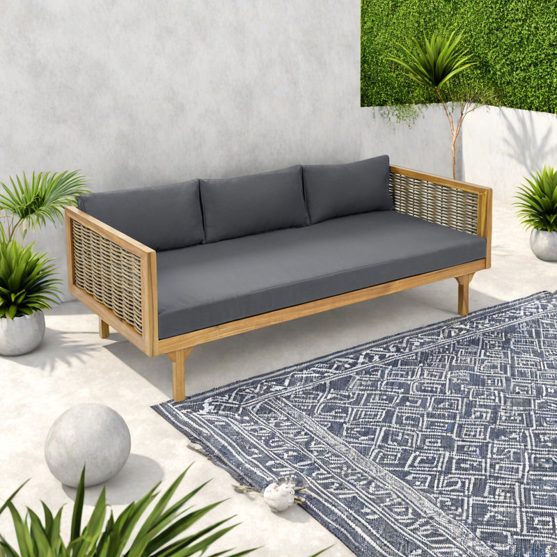 3 SEATER DAYBED WITH RATTAN ARMS, Dark Gray