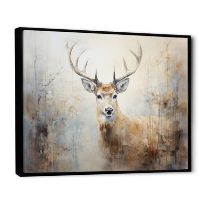 Minimalism Beige Deer Portrait IV - Deer Framed Canvas Print Wall Art
