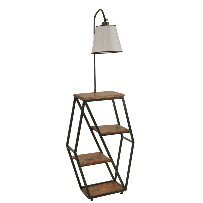 Luro Elegant Floor Lamp with Metal Body & 100% Fir Wood Bookstand, Light Grey, 65 x 39.4 inches | 100% Electrostatic Oven Dried Paint | E27 Socket, Max 60W | Perfect for Living Room, Bedroom & Study Spaces