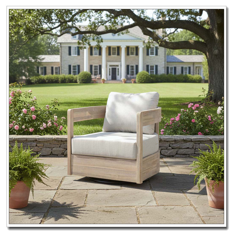 Fauteuil club d'extérieur pivotant en bois, Blanc clair