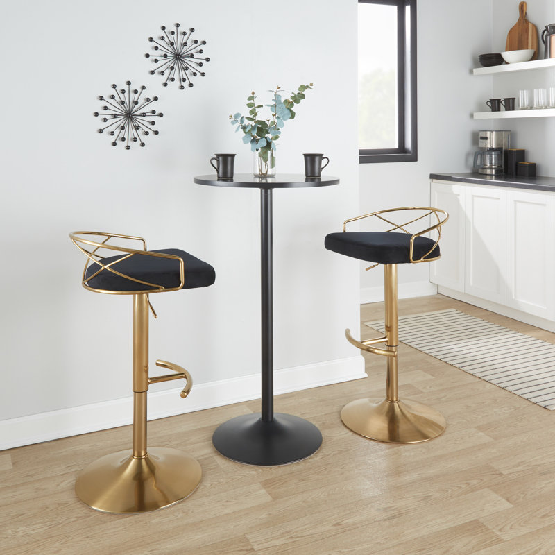 Tabourets de bar réglables Dannie Arabelle Glam avec repose-pieds arrondi en T, Doré, Velours noir