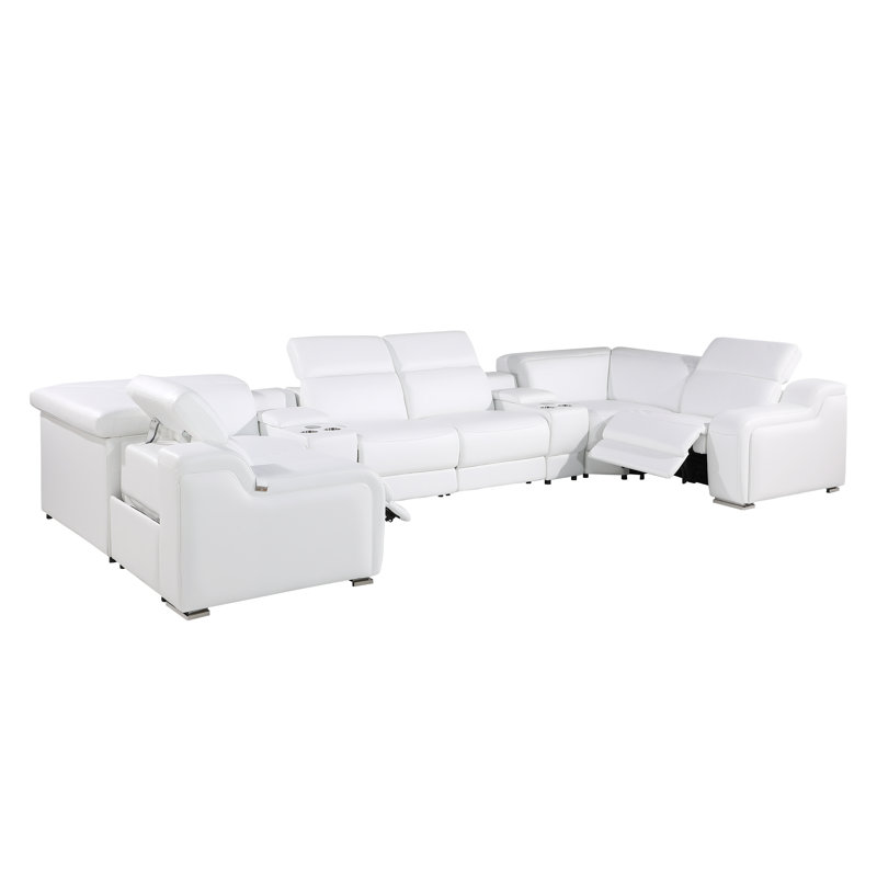 Stanwin 8 - Piece Top Grain Italian Leather Power Reclining Corner Sectional, White Genuine Leather