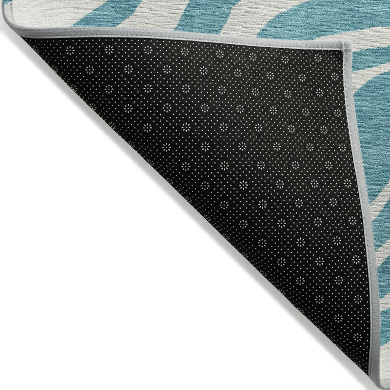 Tapis d'intérieur / extérieur rond 8 pi bleu sarcelle et ivoire HomeRoots