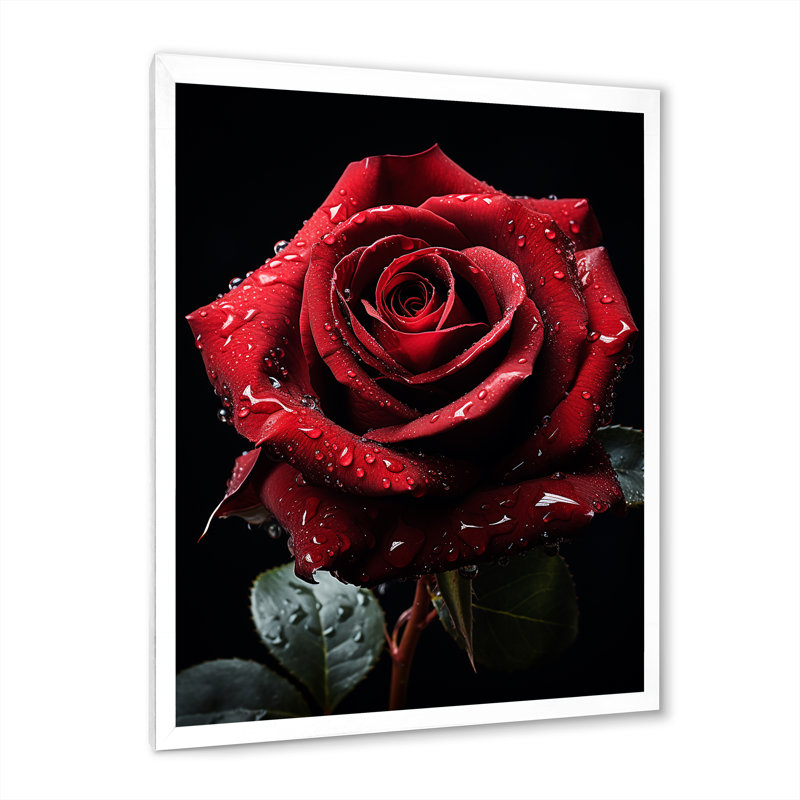 «Red Black Rose Elegance I», art mural sur toile florale, H 44 po x l 34 po x P 1,5 po, Cadre photo blanc