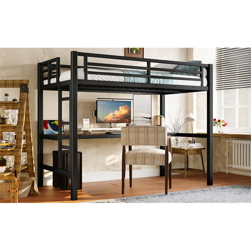 Metal Loft Bed With Power Outlet, USB Charging, And Customizable LED Lighting For Modern Living, Twin