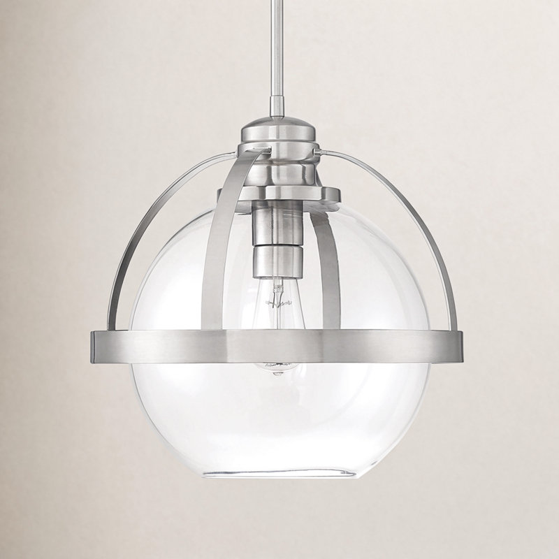 Luminaire suspendu simple en verre Margos, Nickel satiné