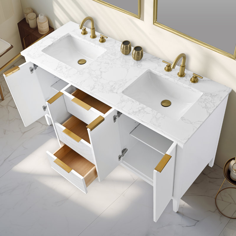 Bilroy 60" Double Vanity, White/Brushed Bronze