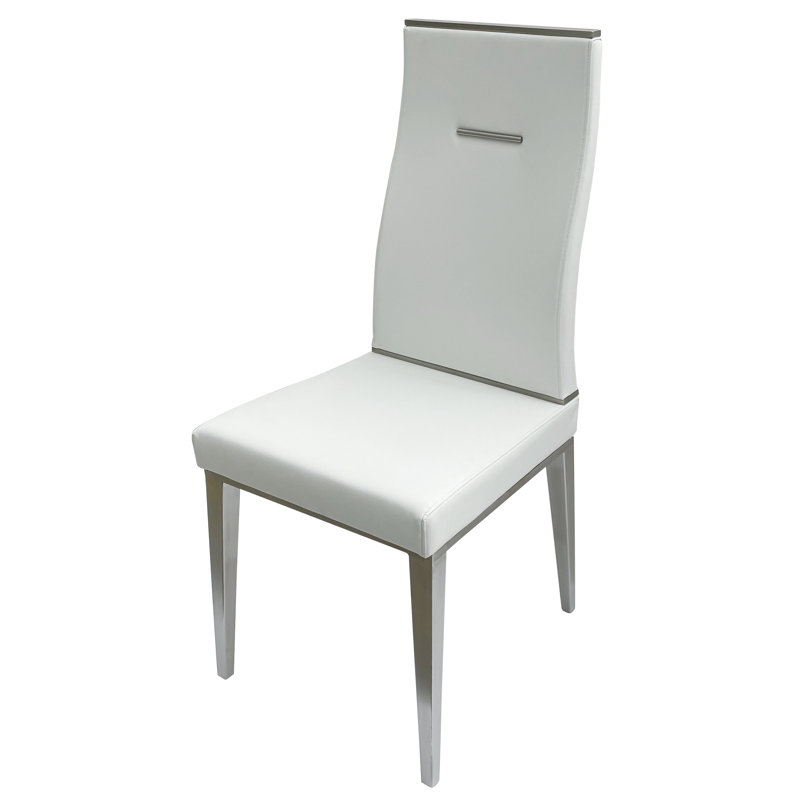 Faux Leather Upholstered Dining Chair with Stainless Steel Base, White, Stainless Steel