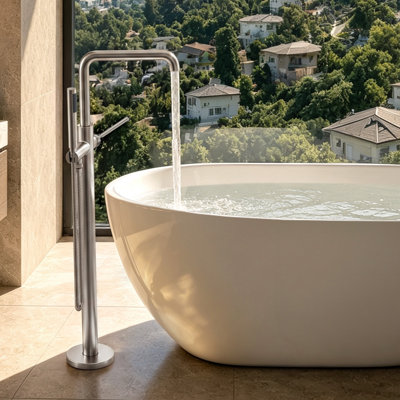 Single Handle Freestanding Tub Filler with Diverter
