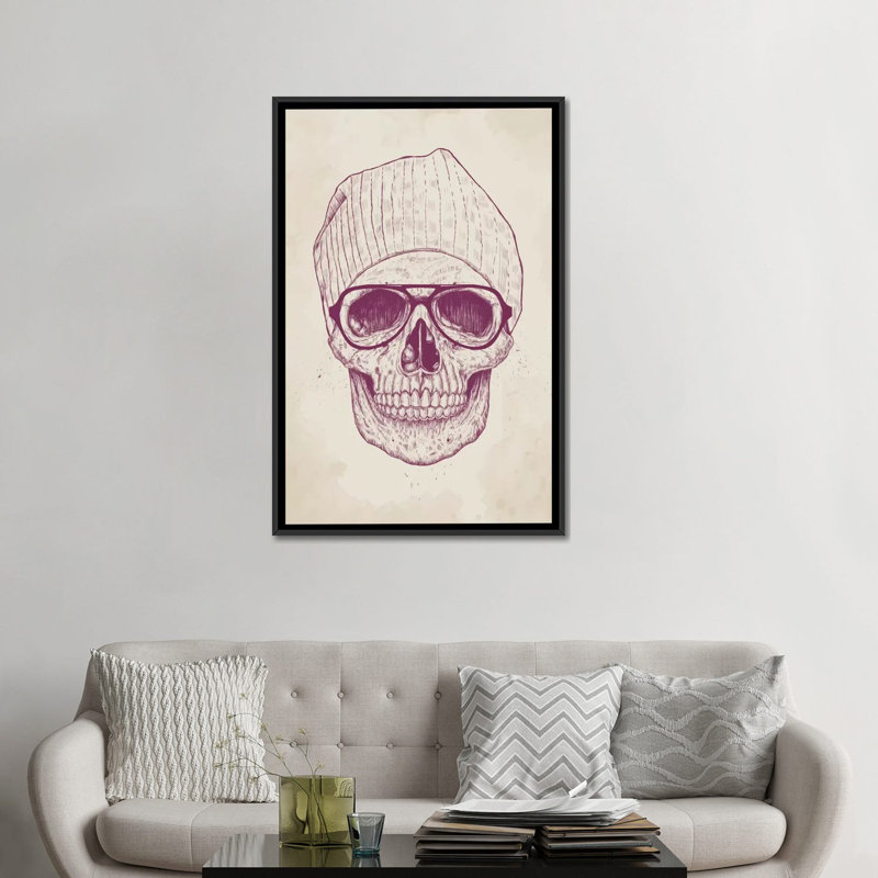 « cool crâne », impression sur toile tendue, H 26 po x l 18 po x P 1,5 po, Toile avec cadre noir, Pas de tapis
