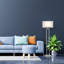 Lampe sur pied moderne 61 po pour salon Diyan, finition nickel brossé, abat-jour en lin blanc pur