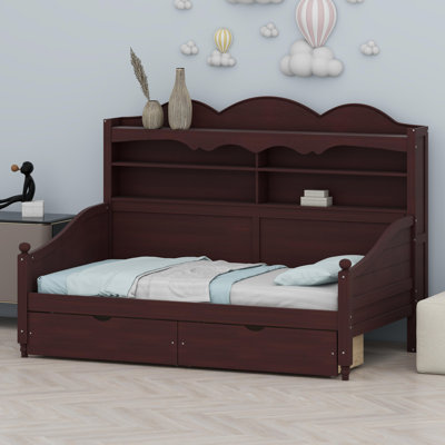 Retro Style Daybed with Integrated Storage Drawers and Shelving, Multi-Functional Sofa Bed for Bedroom, Living Room, and Guest Room, Easy Assembly Required
