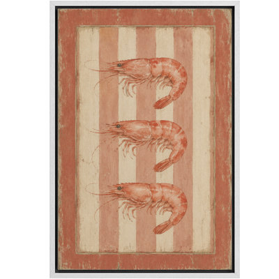 Vintage Coastal Shrimp Stripe Framed Canvas Master Bedroom Wall Art Work Print