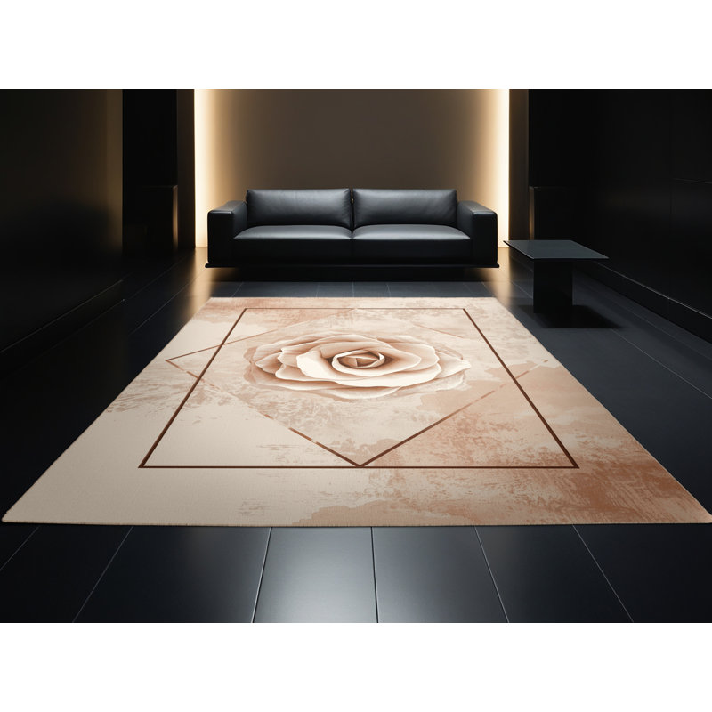 Soft Plush Esquibel Valentines Modern & Contemporary Abstract Area Rug in Beige – Beige Binding, 5x8