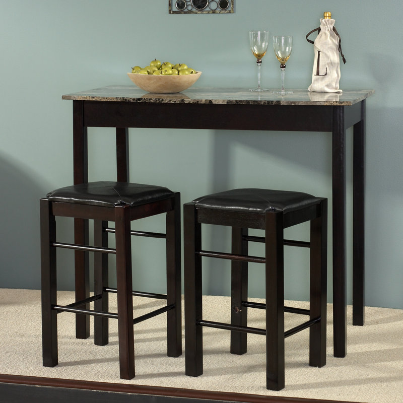 Loria 2 - Person Four Leg Dining Set, Faux Stone/Espresso