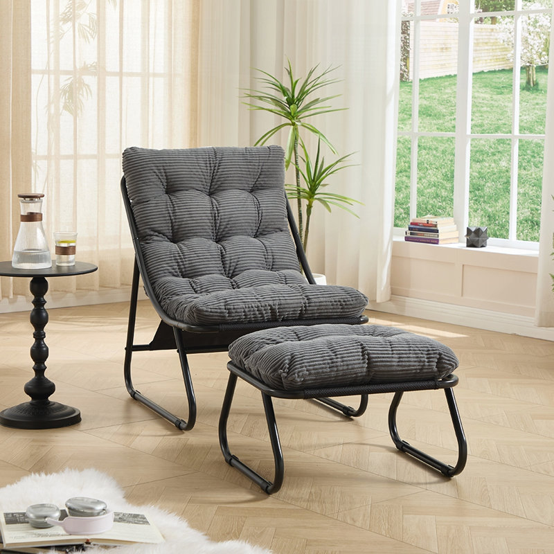Chaise longue d'extérieur avec repose-pieds et coussin, Gris foncé, Noir