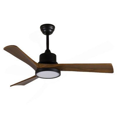 42-Inch Ceiling Fan With Light, Solid Wood Blades, 2 Downrods For Sloped Ceiling ≤15°, Quiet Reversible DC Motor, APP & Remote Control, 6 Speeds, Timer, Dimmable Full-Spectrum LED, For Bedroom