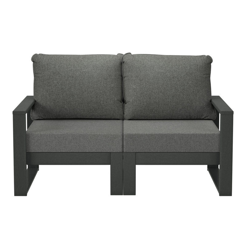 Causeuse d'extérieur avec cadre noir, Gris, Gris