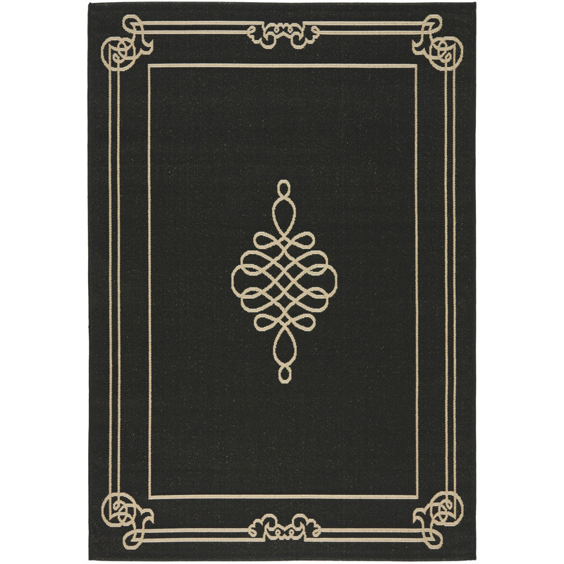 Tapis d'intérieur / extérieur Cherene, Tapis de couloir 2 pi 3 po x 10 pi, Black/Cream