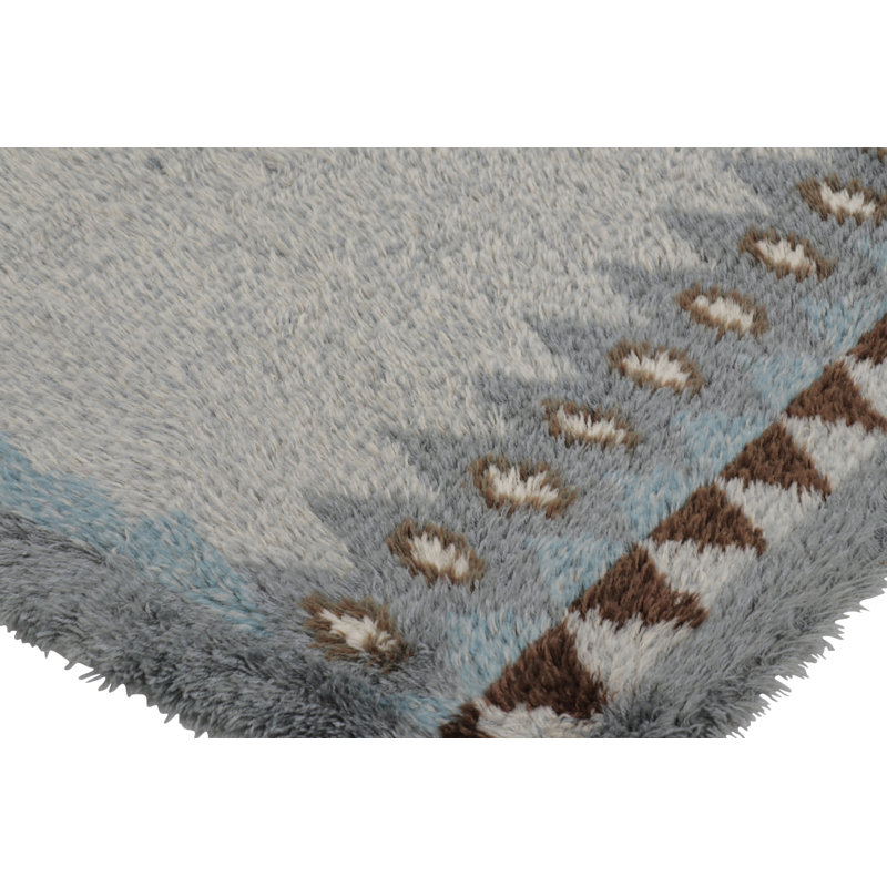 Vintage Swedish Rya Rug, Scandinavian Design With Gray Open Field  - Rug & Kilim