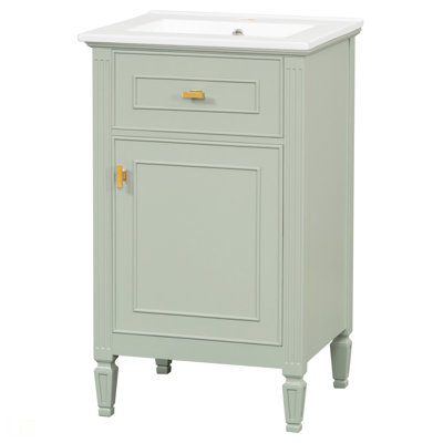 Meuble-lavabo de 20 pouces avec lavabo, pieds en bois massif, tablette réglable, tiroir inclinable, boutons en alliage de zinc, armoire autoportante moderne, meuble-lavabo