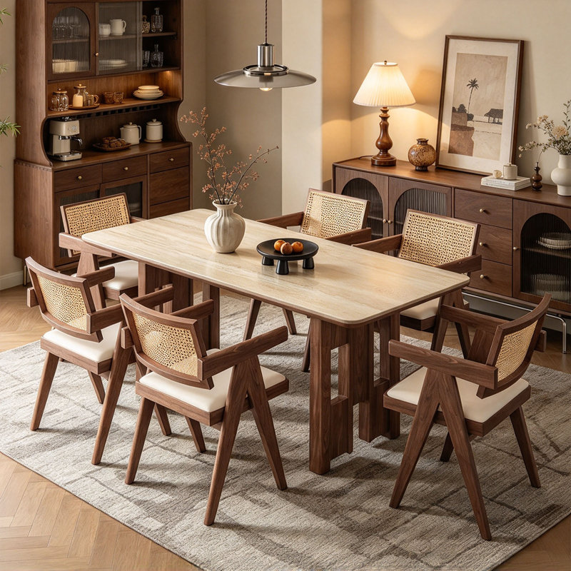 Table American Mid-Century en pierre frittée, 29.5" H x 70.9" W x 35.4" D, 7