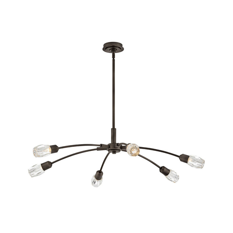 Atera 6 - Light Steel Dimmable Sputnik Modern Linear Chandelier, Black Oxide, 9.5" H x 45" W x 45" D