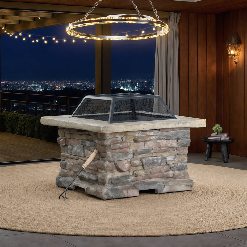 Transform Backyard Nights: foyer au bois en pierre naturelle de 28 po avec couvercle et accessoires - chaleur et élégance durables