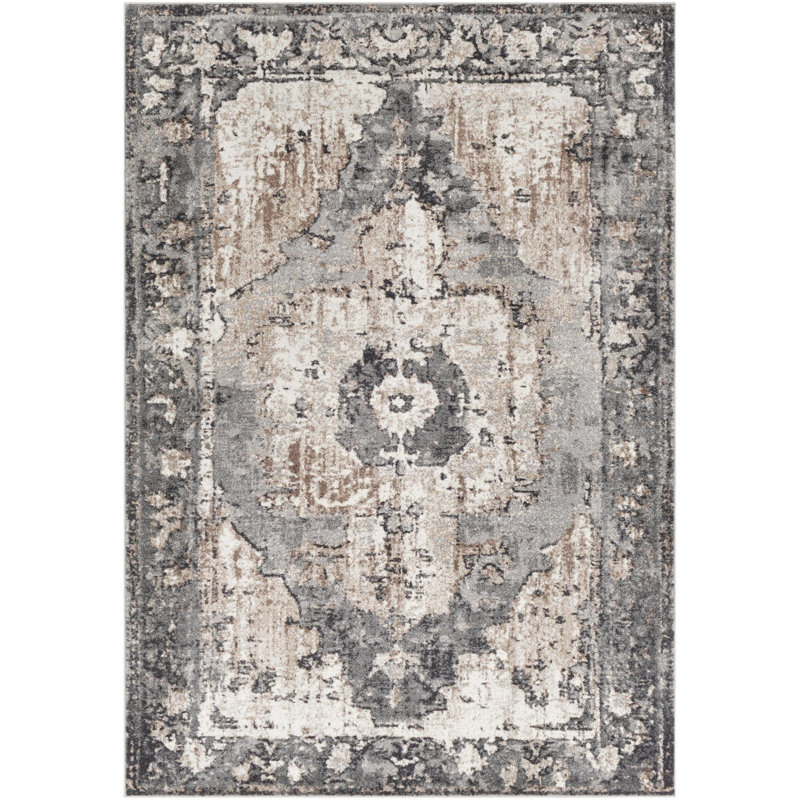 Addisyn Machine Woven Oriental Charcoal Area Rug, Rectangle 8'10" x 12'