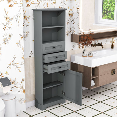Tall 3 Drawers Bathroom Storage Cabinet with Adjustable Shelves
