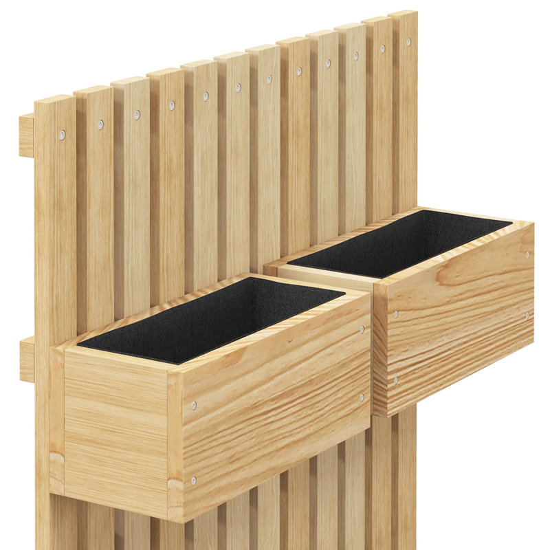 5 Box Raised Garden Bed With Trellis For Vine Flowers & Climbing Plants, 39" Tall Wall-Mounted Wood Planter Box Set With Adjustable Height, Drainage Hole, Natural