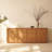 Hearth 84" Natural Oak Sideboard with Honed Travertine Top – Modern Buffet Storage Cabinet-2079288904