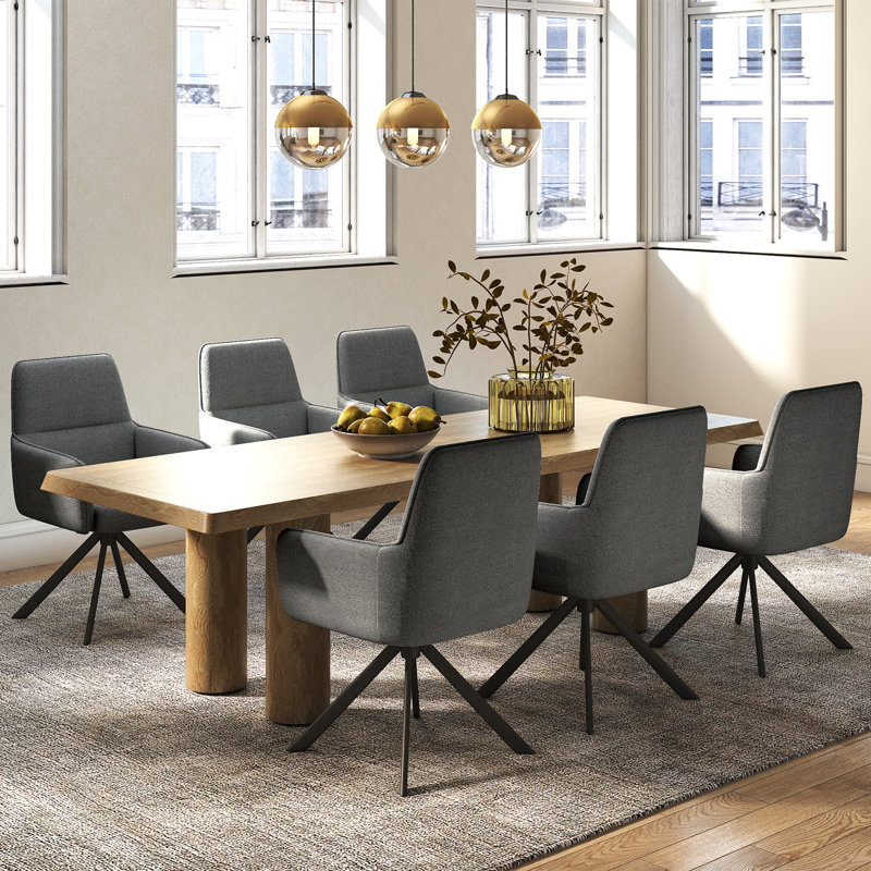 22.5" W Modern Chenille Upholstered  Dining Chairs with Armrests Swivel Armchairs, Dark Gray