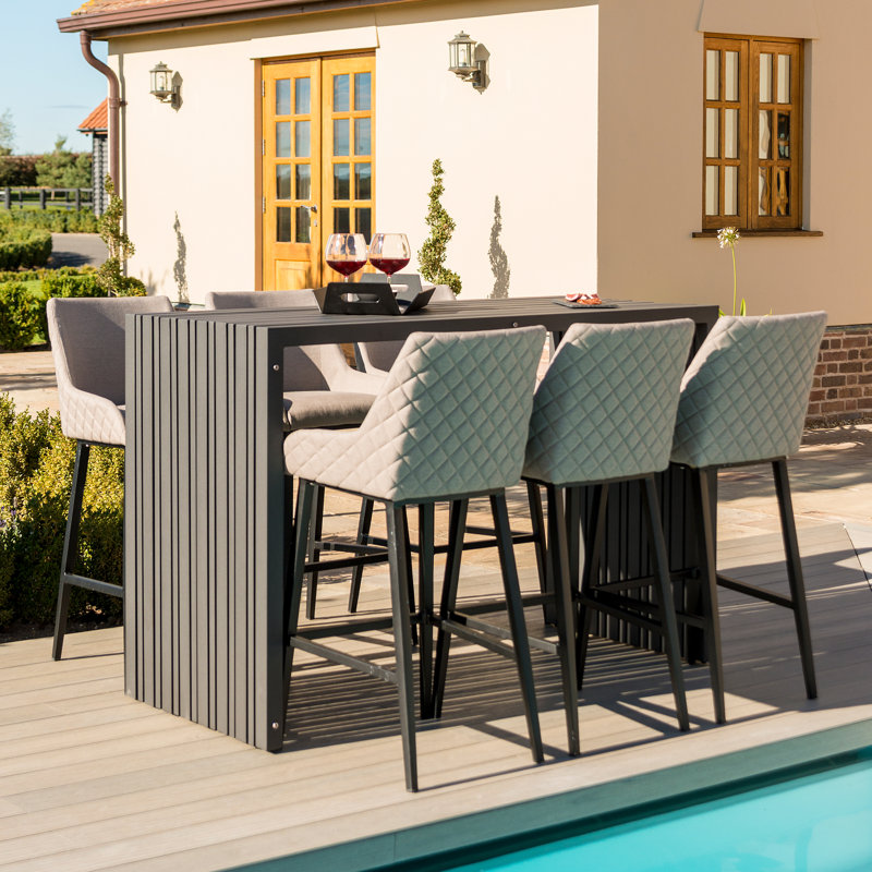 Lorain Outdoor Fabric 6 Seat Rectangular Bar Set - Taupe, Taupe