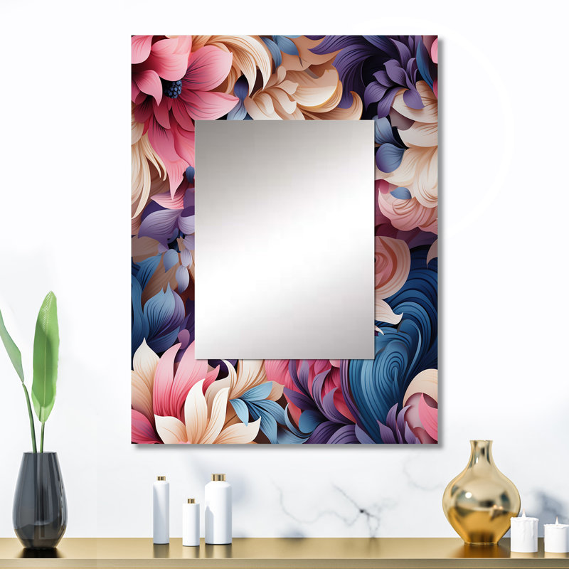 Zahrah rose et bleu romantique Love Roses motif cachemire - grand miroir mural cachemire, cachemire floral décoratif