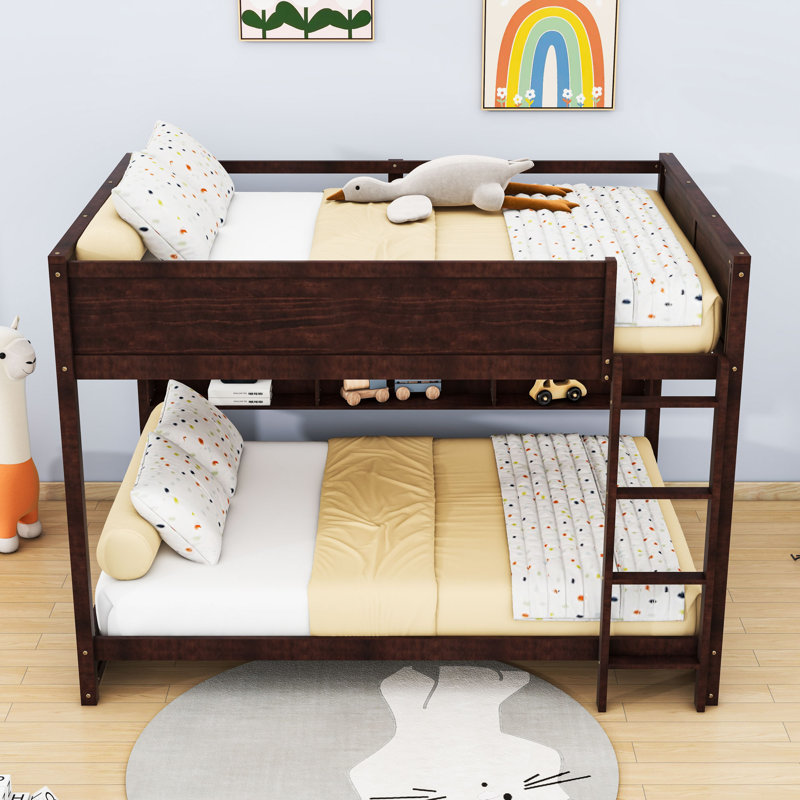 Queen Over Queen Bunk Bed With Cabinets And Charging Station, Brown