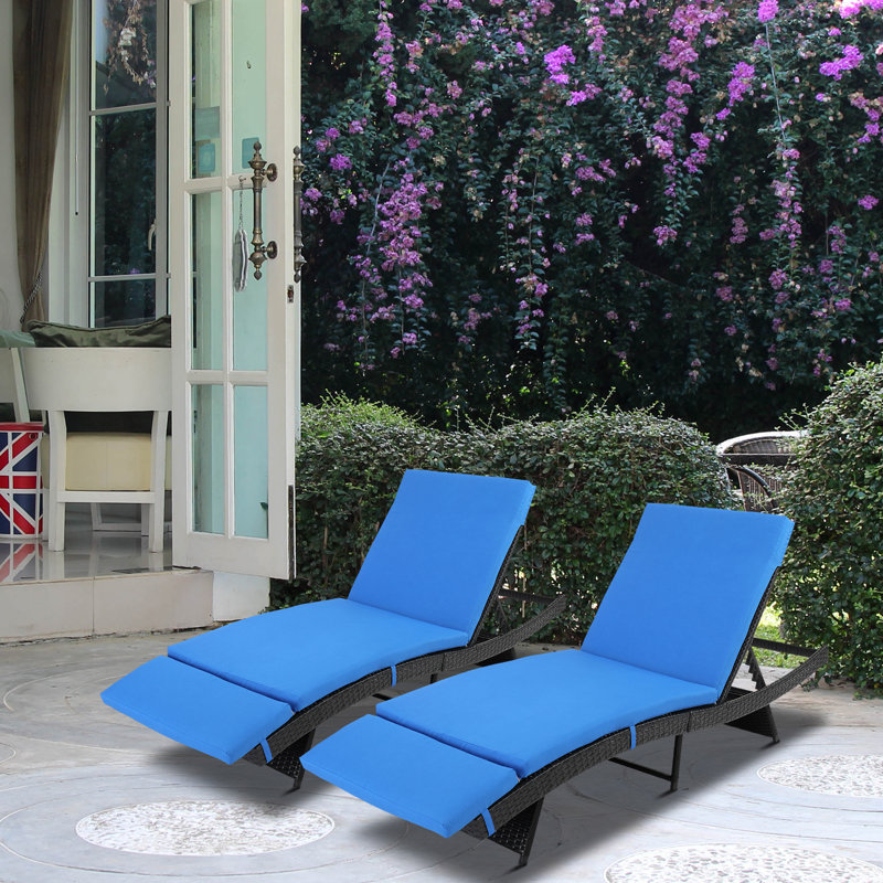 Chaise longue d'extérieur inclinable avec coussin Aleia, Bleu