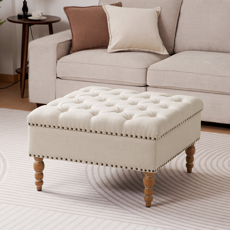 Repose-pieds capitonné avec rangement 28,35 po, Lin beige
