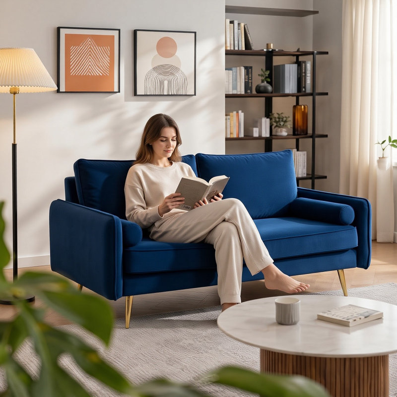 Causeuse à accoudoirs arrondis 56,5 po Sofa, Bourgogne