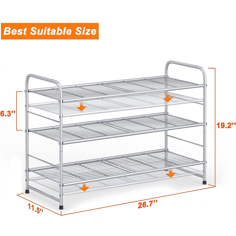 9 Pair Stackable Shoe Rack, Silver