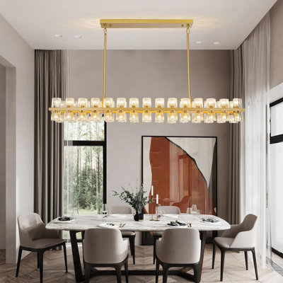 60-Light 54"L Dimmable Square / Rectangle Crystal Cup Chandelier with Crystal Accents(Bulbs Included)