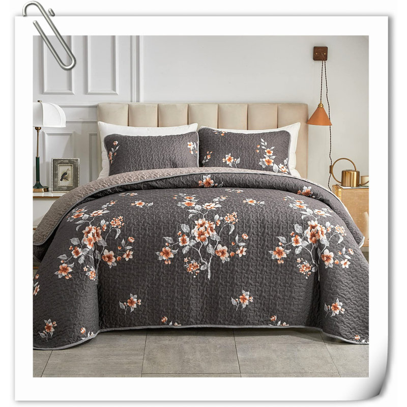 Quilts,3 Pieces Quilt Set, Floral Reversible Bedspread Coverlet Set, Soft Microfiber Lightweight Bed Cover For All Season