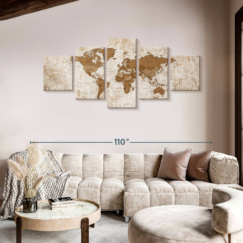 Carte du monde vieilli (xix), H 42 po x l 92 po