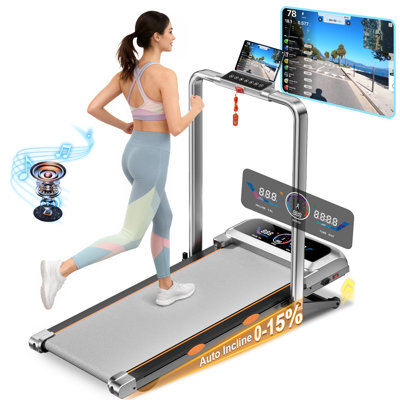 15% Auto Incline Treadmill, 450lbs Capacity, 0.6-6MPH/ 3.5HP Motor, UI Screen Display, APP & Remote Control