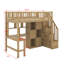 Lit mezzanine simple avec bureau, DEL, tablettes de rangement, armoires et escalier-383659735
