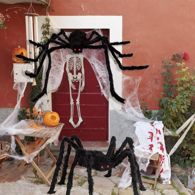 Paquet de 2 décorations d'Halloween d'extérieur poilu brun de 5 pi, accessoires de maison hantée effrayante de grande araignée géante, décorations d'Halloween pour jardin, jardin, porche, cour, fête