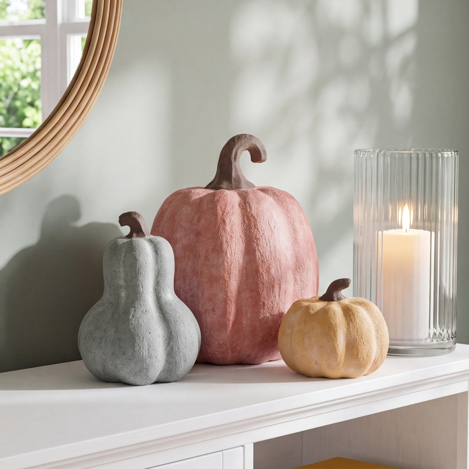 SET OF THREE TERRACOTTA PUMPKINS