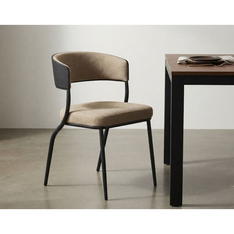 Chaise de salle à manger Richard, ensemble de 2 en tissu performance beige foncé et métal noir, Beige foncé
