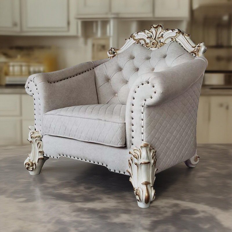 Fauteuil capitonné H 48 po Haskard, Beige, Tissu beige
