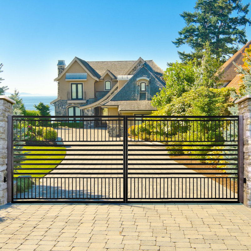 Barcelona Style Black Steel Dual Swing Driveway Gate 16 x 6 Feet